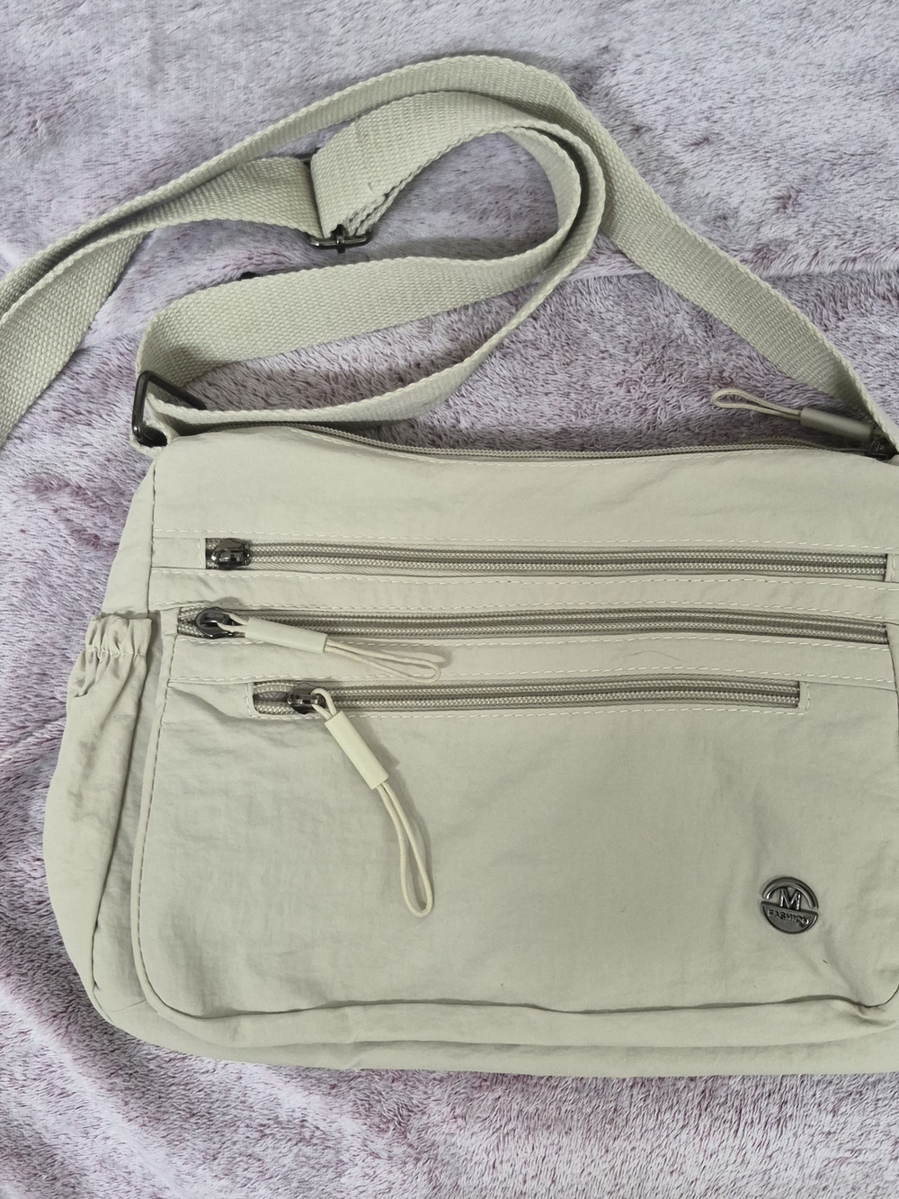 Light Beige Crossbody Messenger Bag - Unbranded